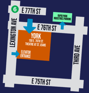 Map of St. Jeans on the corner of E. 76th and Lexington Avenue, with an Elevator Entrance on Lex. Avenue